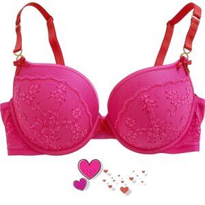 NEW VINTAGE Victoria's Secret SEXY LITTLE THINGS Pink Red Satin Pushup Bra 34D